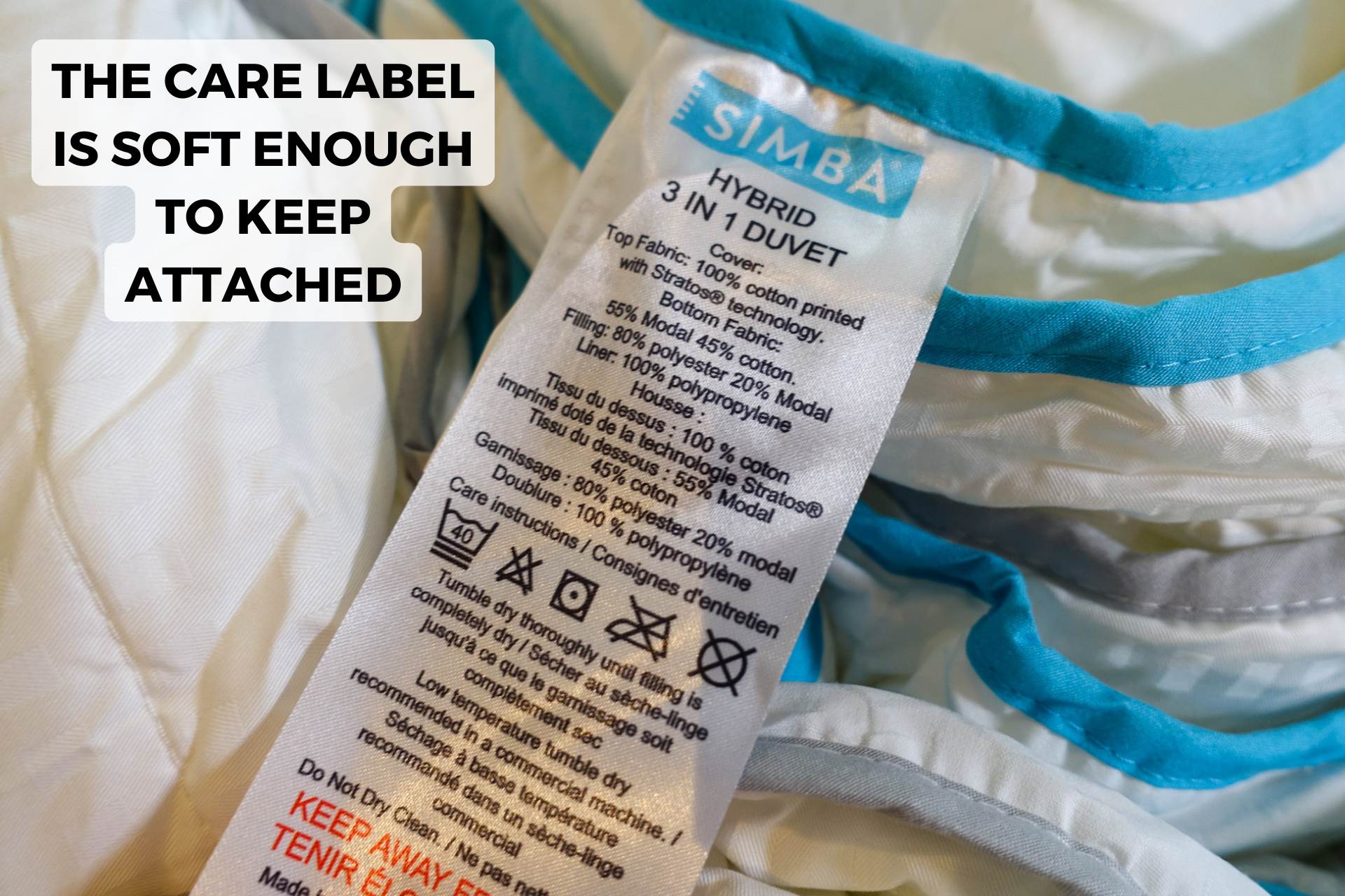 simba hybrid 3-in-1 duvet washing label